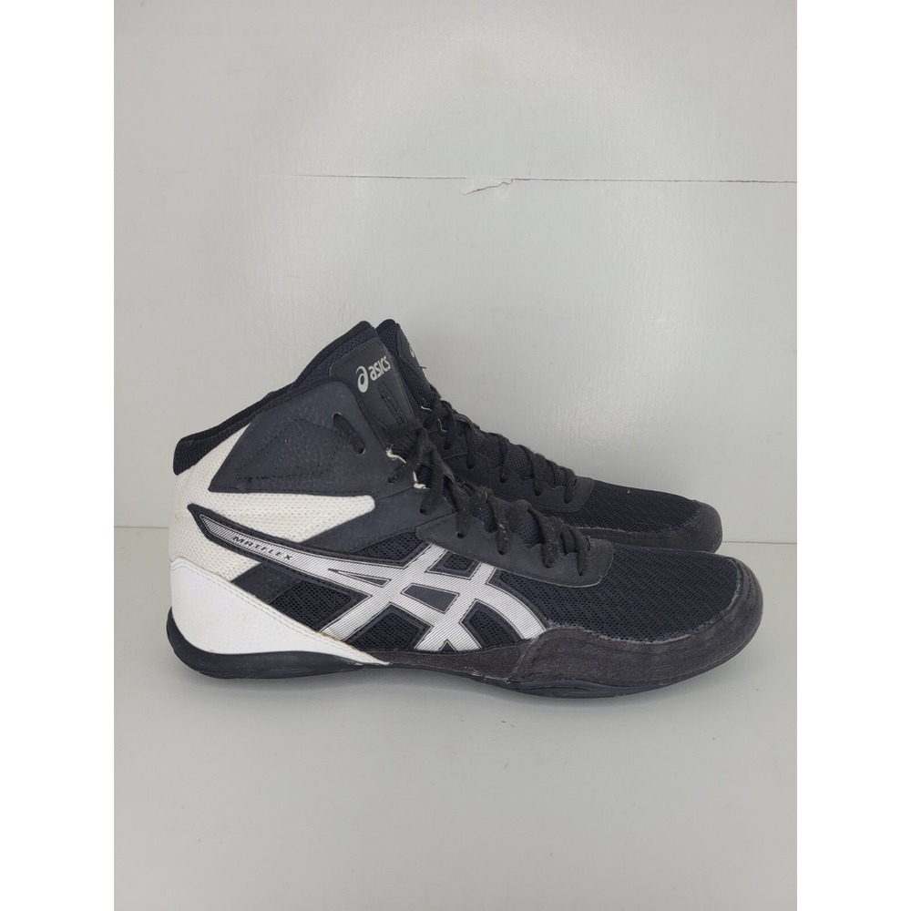ASICS Matflex Wrestling Shoes Mens Sz 9 Black White Silver Boxing MMA Flat Shoes